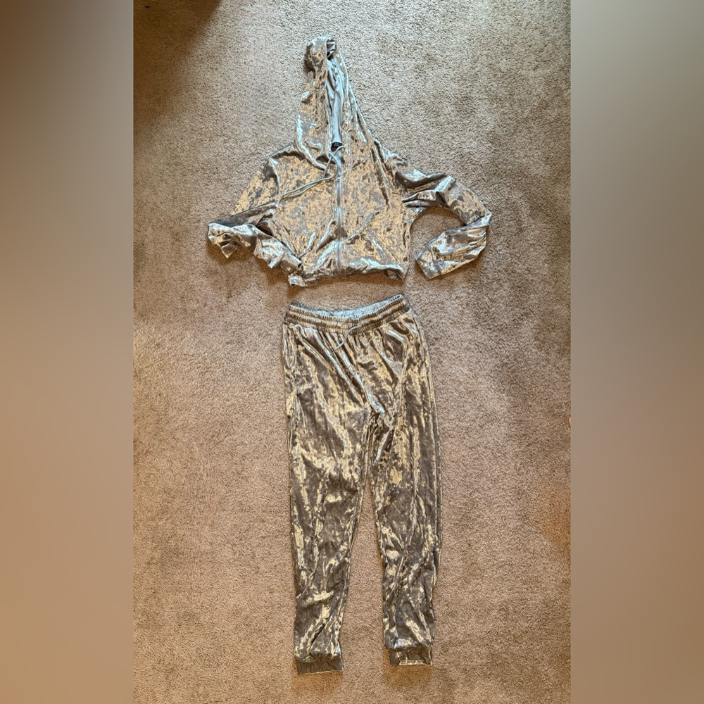 Brand New SHEIN Velour Silver Track Suit - SZ L